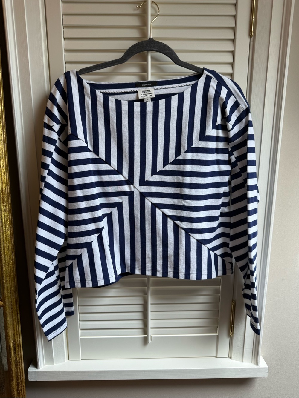 J. Crew Navy & White Geometric Stripe Long-Sleeve Top